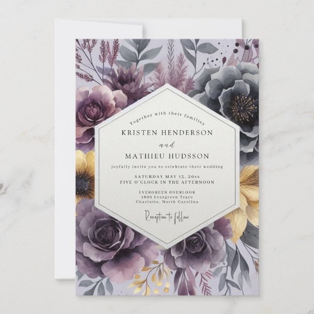 Convite Plum Painterly Bloom Wedding (Frente)