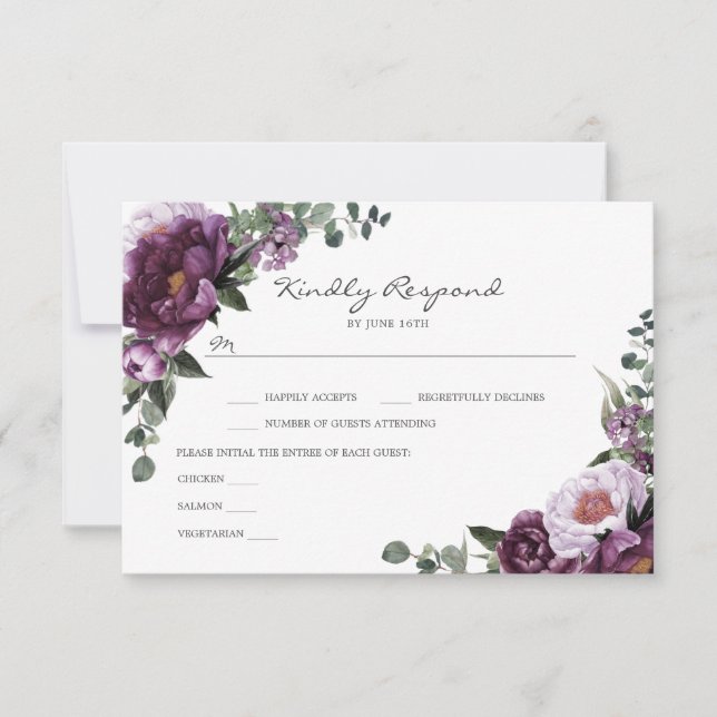 Convite Plum Peonies RSVP Insert Card (Frente)