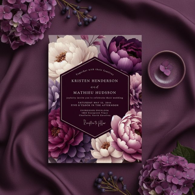 Convite Plum Peony Wedding (Criador carregado)