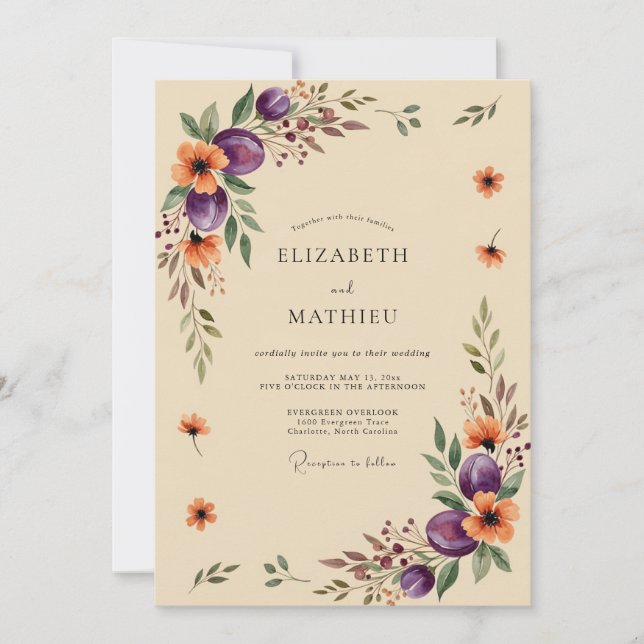Convite Plum Poetic Autumnal Wedding (Frente)