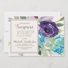 Convite Plum Purple Blue Floral Surprise 70 Aniversário