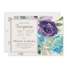 Plum Purple Blue Floral Surprise aniversário de 21