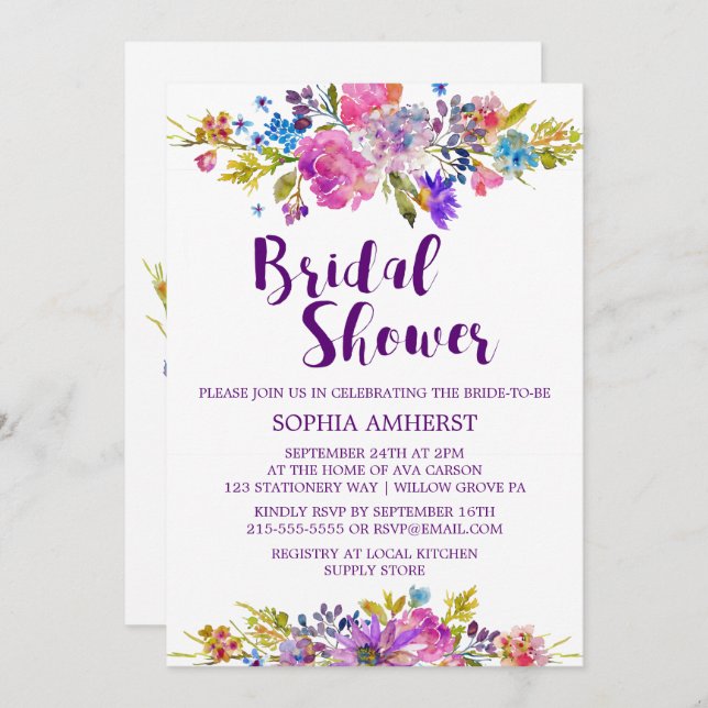 Convite Plum Purple Chá de panela Plum (Frente/Verso)