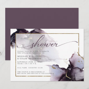 Convite Plum Purple Dourado Marble Abstrato Watercolor
