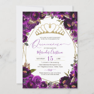 Convite Plum Purple Dourado Watercolor Floral