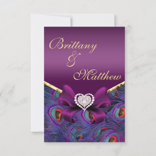 Convite Plum Purple Peacock Reception Card (Frente)