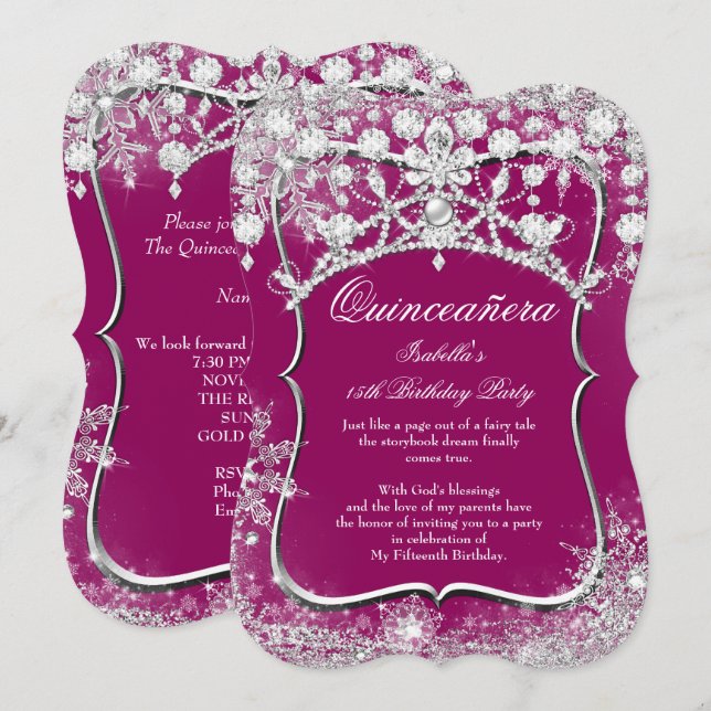 Convite Plum Quinceanera 15 Winter Wonderland (Frente/Verso)