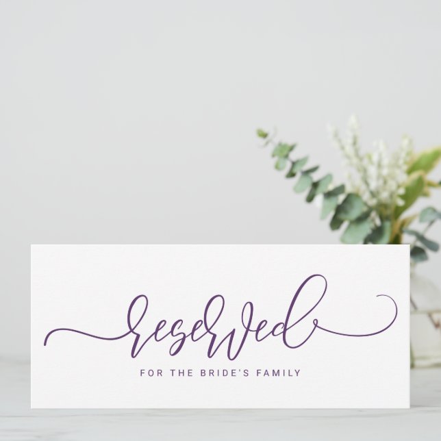 Convite Plum Roxo de Sinal Reservado de Casamento (Em pé/Frente)