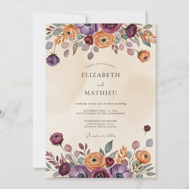 Convite Plum Rustic Bohemian Wedding (Frente)