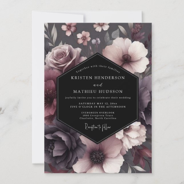 Convite Plum Shadowy Bloom Wedding (Frente)