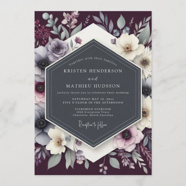 Convite Plum Somber Anemone Wedding (Frente)