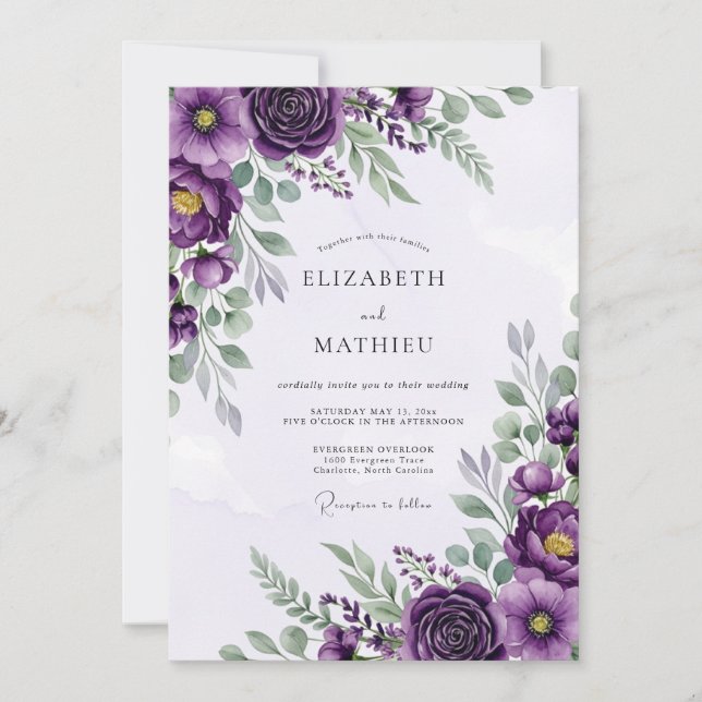 Convite Plum Sophisticated Spring Wedding (Frente)