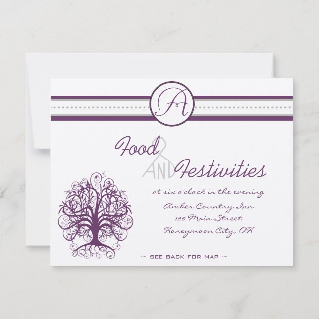 Convite Plum Swirl Tree Reception Direction Cards (Verso)