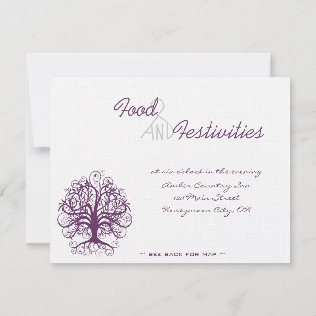 Convite Plum Swirl Tree Reception Direction Cards (Verso)