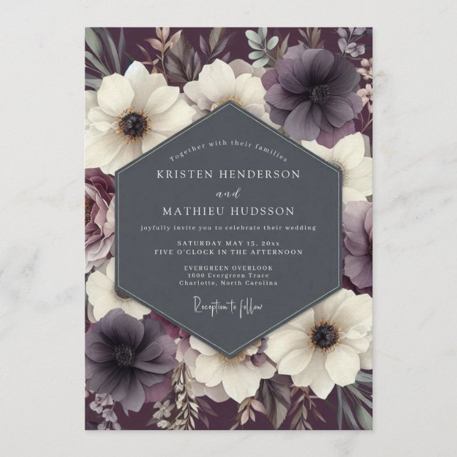 Convite Plum Twilight Anemone Wedding (Frente)