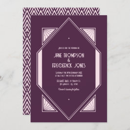 Convite Plum Velvet & Soft Blush Art Deco Wedding Photo