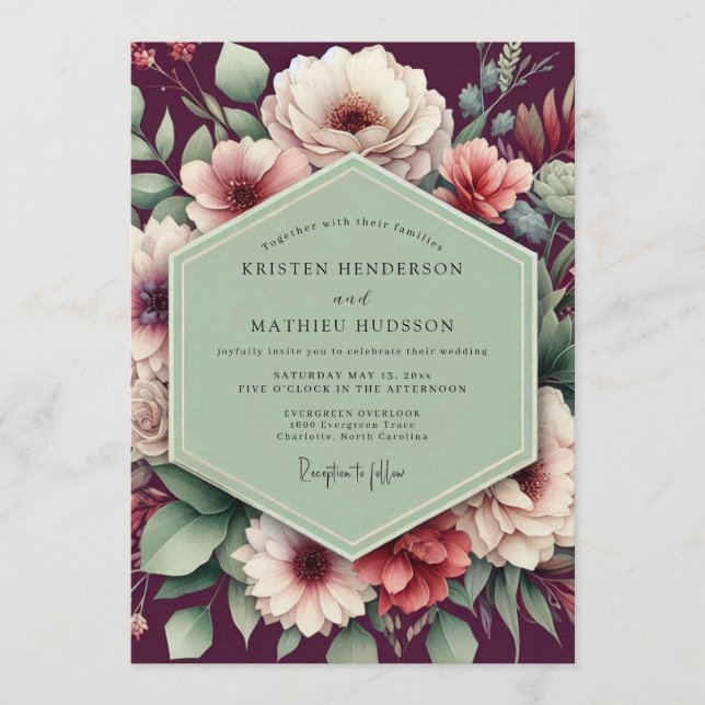 Convite Plum Verdant Bloom Wedding (Frente)