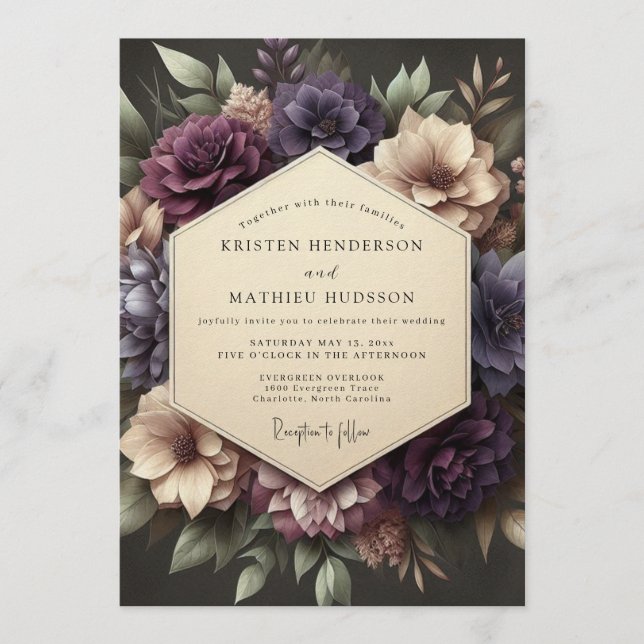 Convite Plum Victorian Bloom Wedding (Frente)