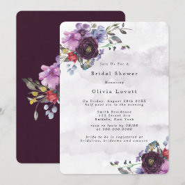 Convite Plum Violet Botanet Peony Chá de panela