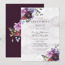 Convite Plum Violet Chic Peony Festa de noivado