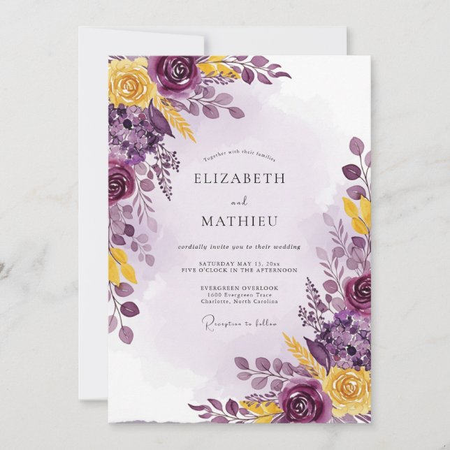 Convite Plum Yellow Luscious Botanical Wedding (Frente)