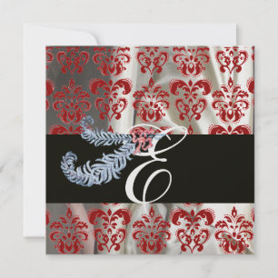 CONVITE PLUMA DE DIAMANTE VERMELHO GELO BRANCO SEDA DAMASC