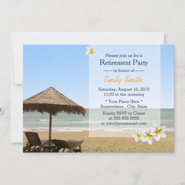 Convite Plumeria Beach Vocation Retirement Party (Frente)