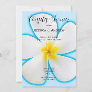 Convite Plumeria branca tropical em Casais azuis, florais