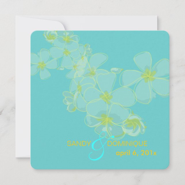 Convite Plumeria em azul aqua (Frente)
