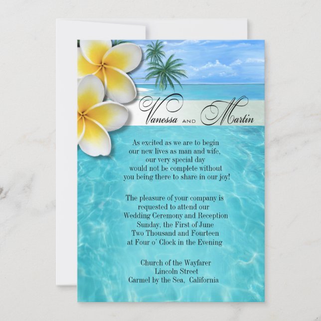 Convite Plumeria Starfish Beach Hawaiian Wedding (Frente)