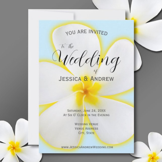 Convite Plumeria Tropical, Branca e Amarela, Casamento Flo (Criador carregado)