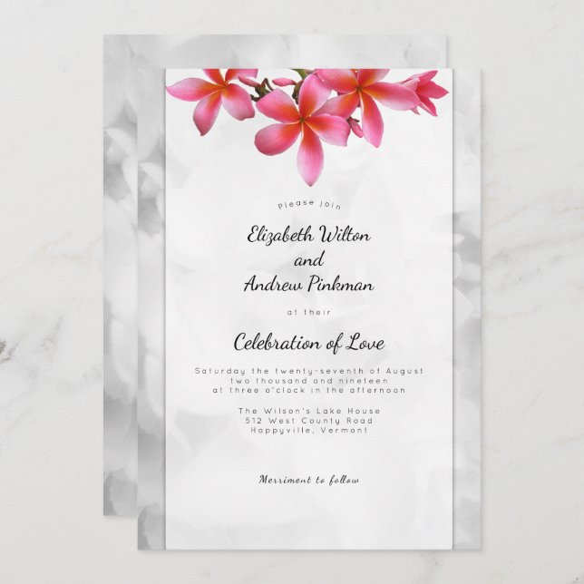 Convite Plumeria Wedding Celebration of Love Invitation (Frente/Verso)