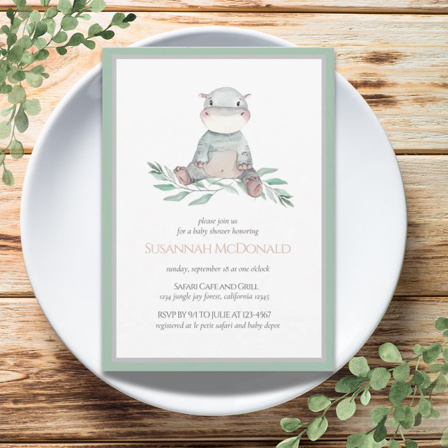Convite Plush Hippo | Chá de fraldas Safari Selgle (
Plush Hippo | Jungle Safari Baby Shower Invitation)