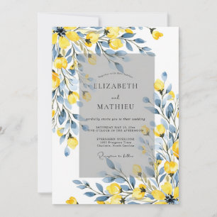Convite Pó Amarelo Azul Polido Casamento de Primavera