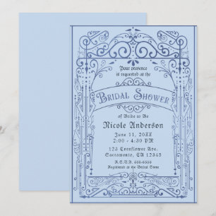 Convite Pó Azul Branco Chá de Noiva Vitoriano Vintage