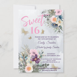 Convite Pó azul Dusty boho aquarela verde floral