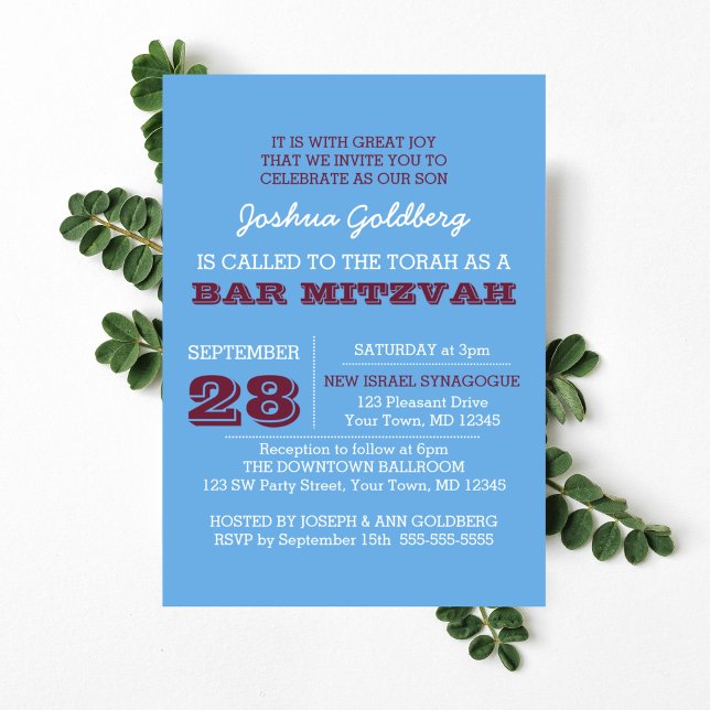 Convite Pó Azul e Maroon Nome Bar do logotipo Mitzvah (Criador carregado)