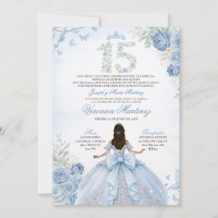 Convite Pó azul floral empoeirado 15 anos menina princesa