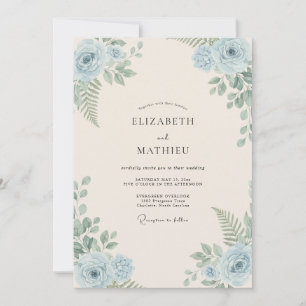 Convite Pó Azul Folhagem Eucalipto Poeirento Casamento