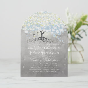 Convite Pó Blue Heart Tree Woodsy Boho Casamento