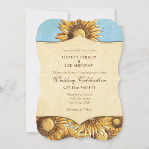 Convite Pó Blue Rustic Sunflower Invitation