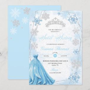 Convite Pó Blue Winter Wonderland Snowflake Sweet 16