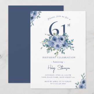 Convite Pó de Aquarela Floral Azul Desbotado Aniversário d