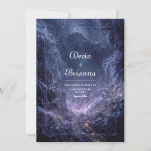 Convite Pó de Estrela Azul Cósmica Casamento Celestial