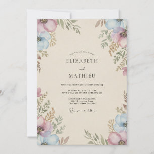 Convite Pó de Periwinkle Lilás Desbotado Anêmona Casamento