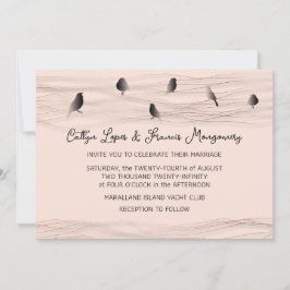 Convite Pó Rosa Negro De Casamento Linhas Delicadas Pássar