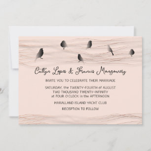 Convite Pó Rosa Negro De Casamento Linhas Delicadas Pássar