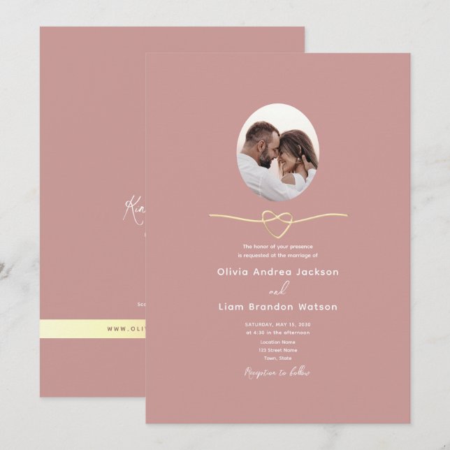 Convite Pó Rosa Romântico Código QR Foto Casamento (Frente/Verso)