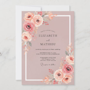 Convite Pó Rosa Vintage Desbotado Folhas Casamento