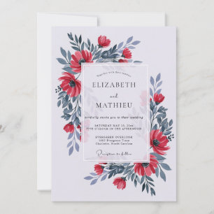 Convite Pó Vermelho Azul Cativante Floral Casamento
